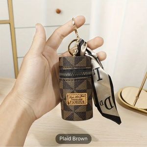 Brown Cilinder Lipstick Holder Keychain